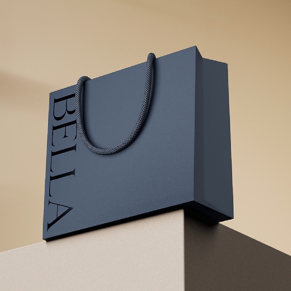 Luxury Black Cardboard Paper Bag UV Logo Gift Packaging Paper Bag with Ribbon Handle for Clothing Shoes Shopping